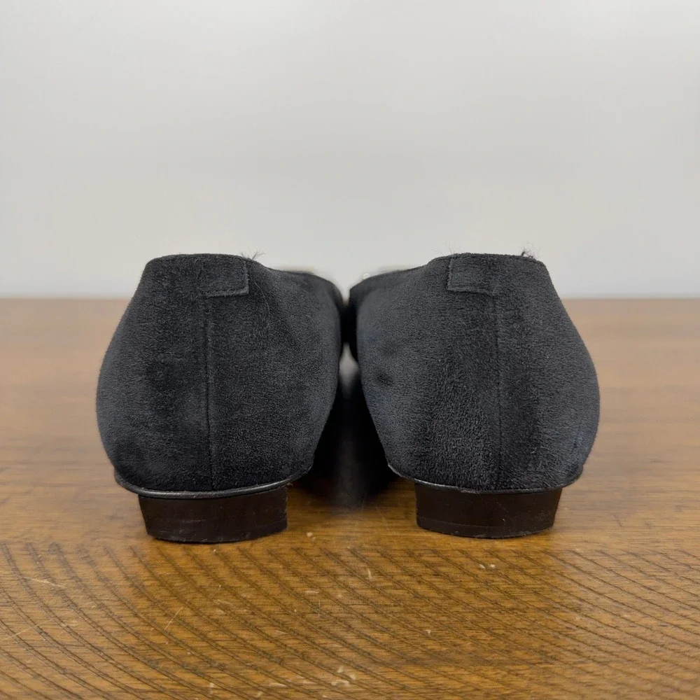 Roger Vivier Pumps Womens 39.5 Black Suede Belle Vivier Buckle Low Heel Shoes